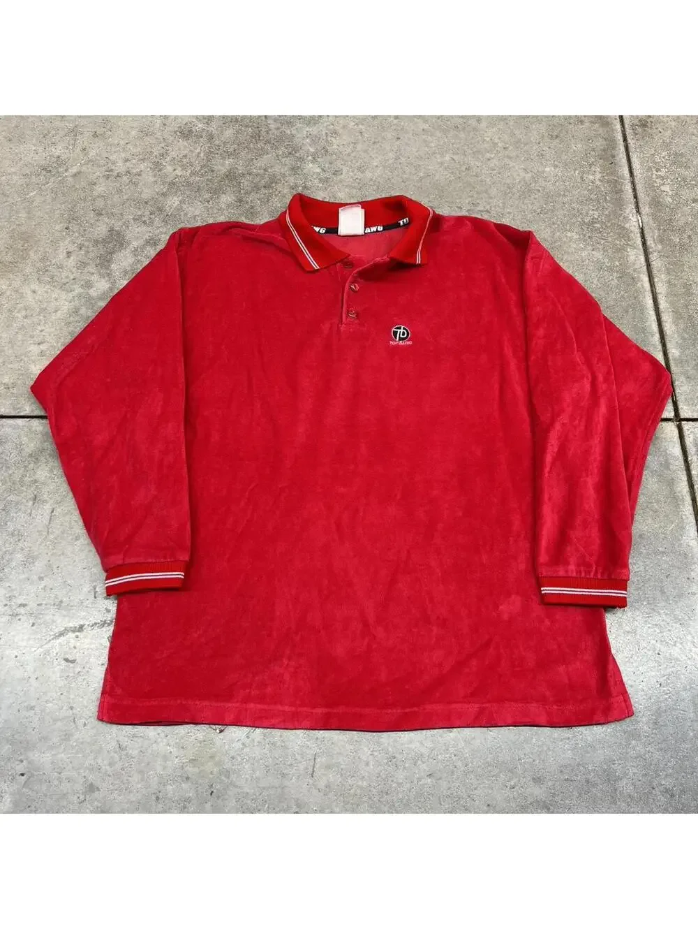 vintage top dawg velour small logo made in usa rugby polo shirt size xl